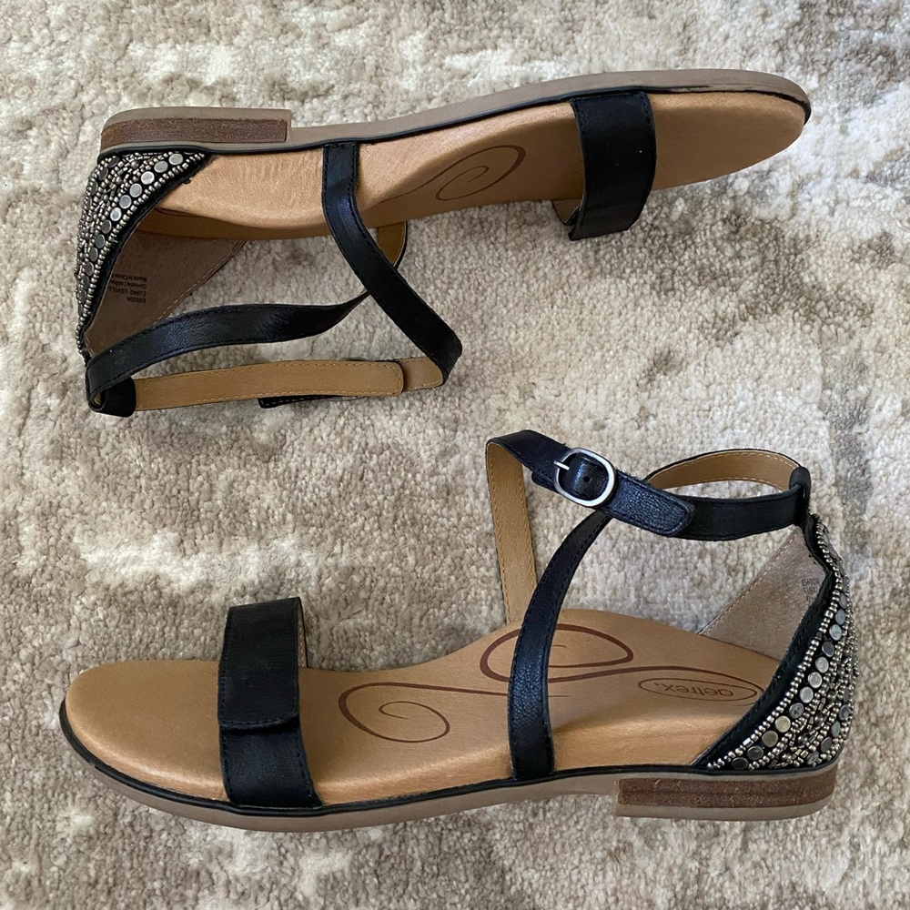 Aetrex Black Embellished Strappy Sandals